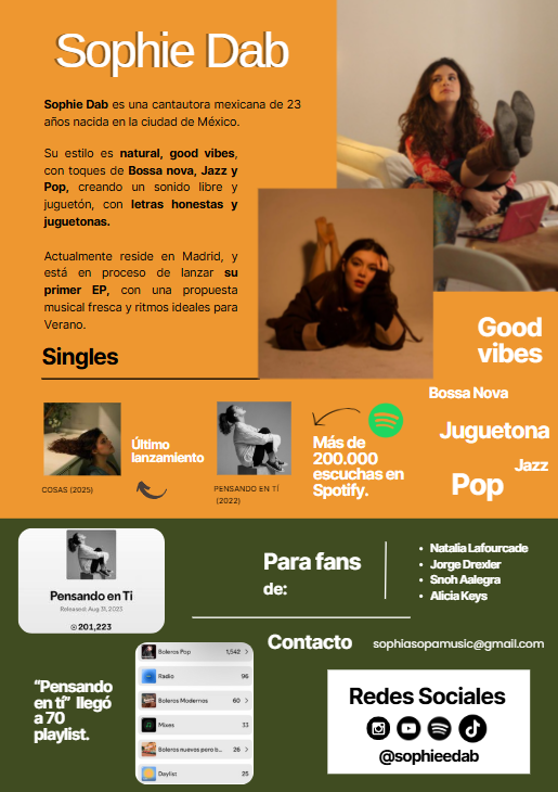 One sheet and social media strategy made for the Mexican artist Sophie Dab