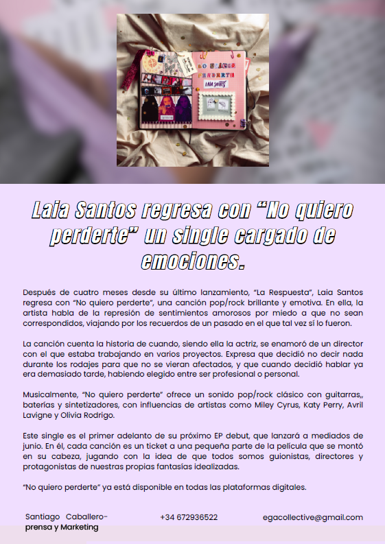Press release made for the Single release campaign of the single: No quiero perderte. Music marketing/ Campaign.