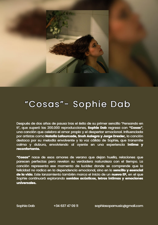 Press release made for the release of "Cosas" by Sophie Dab a Mexican artist.